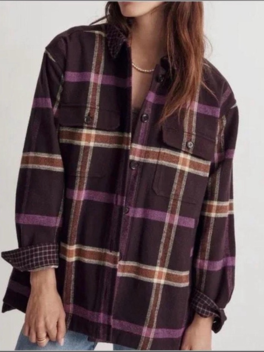 NWT Madewell maroon plaid shirt jacket with pockets